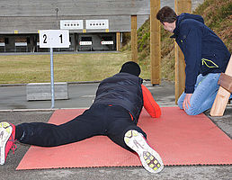 An der Biahtlon-Schießanlage des Nordic Center Notschrei